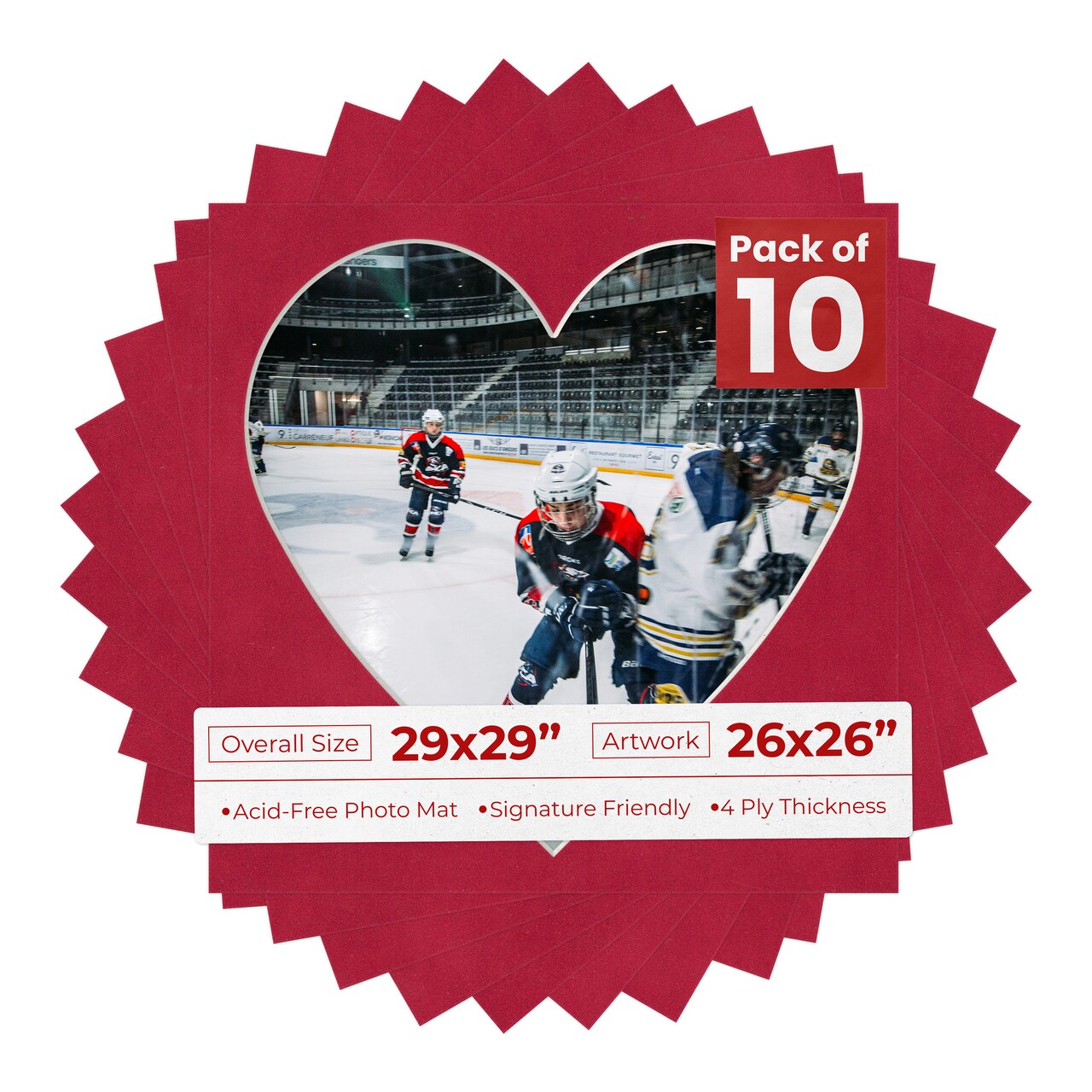 Red Suede Mat Board for 29x29 Frames - Heart Opening for 26x26 Photos